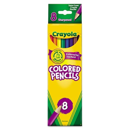 Crayola Long-Length Colored Pencil Set, 3.3 mm, 2B, Assorted Lead and Barrel Colors, PK8 684008